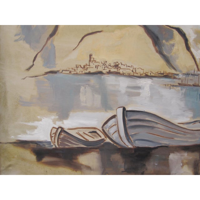 A lively harbor reduced to elegant shapes and rhythm—masts like slivers, hulls stacked into a graphic dance. It’s classic...