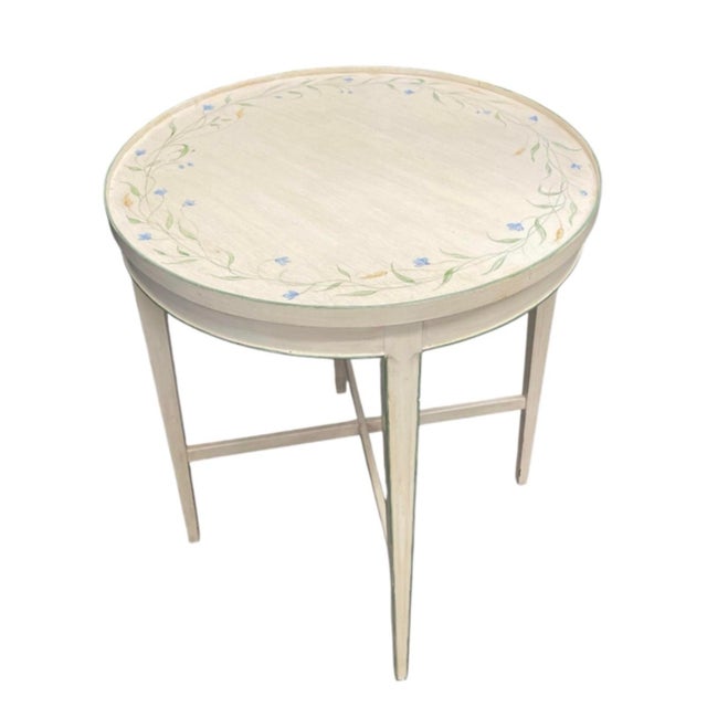 French Country Vintage Hand-Painted French Country Round Accent Table For Sale - Image 3 of 12