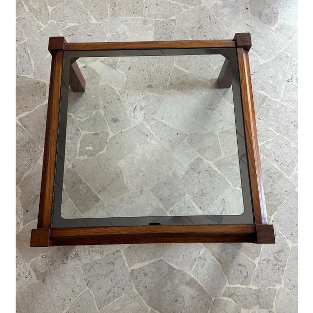 1970s Square Coffee Table in Walnut and Mirrored Glass, Italy, 1970s For Sale - Image 5 of 9