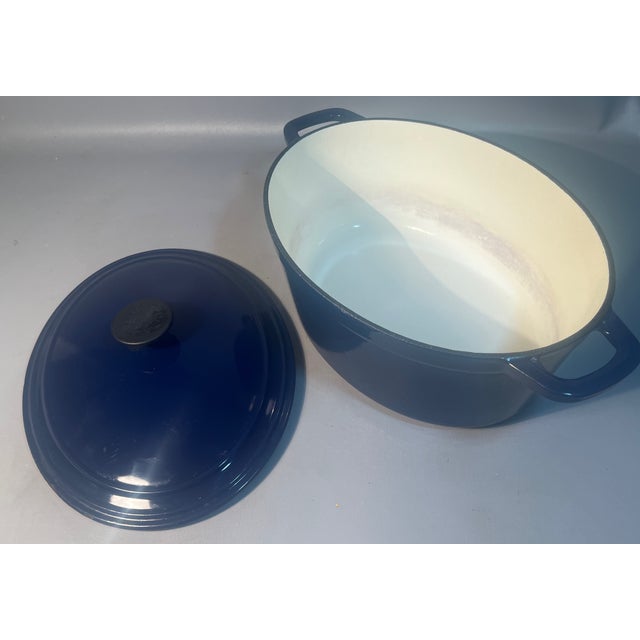 7 Quart Dutch Oven Martha Stewart Lapis Blue Enamel Oval With Two Handles For Sale In Providence - Image 6 of 8