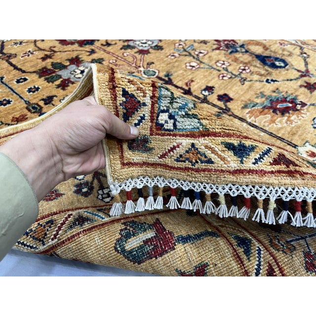 Persian Style Sultani Floral Wool Rug in Golden Beige, Burgundy and Blue, 5'2" X 6'6" For Sale - Image 11 of 17