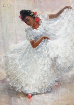 Antique Impressionist Painting of a Young Spanish Flamenco Dancer by JC Arter