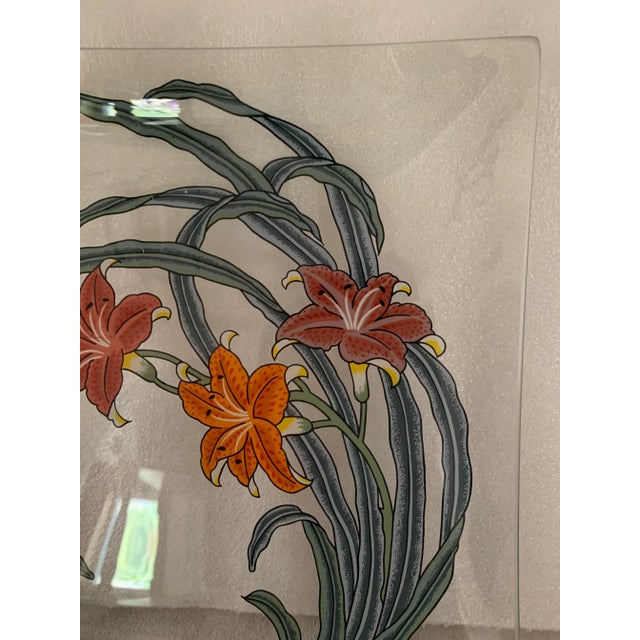 Vintage Glass Platter With Lilies For Sale - Image 4 of 9