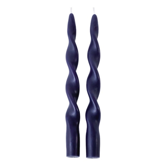 Lumière Twist Taper Candles, Set of 12 in Twilight Indigo, 10" For Sale