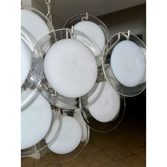 Vistosi Murano Clear & White Disc Chandelier For Sale - Image 14 of 16