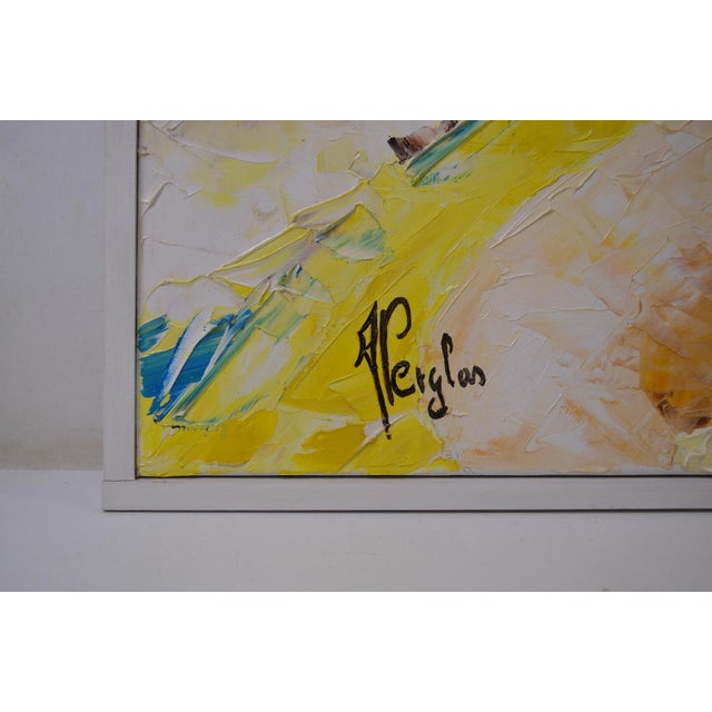 1980s Contemporary French School Alexandre Pergler De Perglas Expressionist Figurative Painting, "Yellow Draped Nude" For Sale - Image 5 of 13