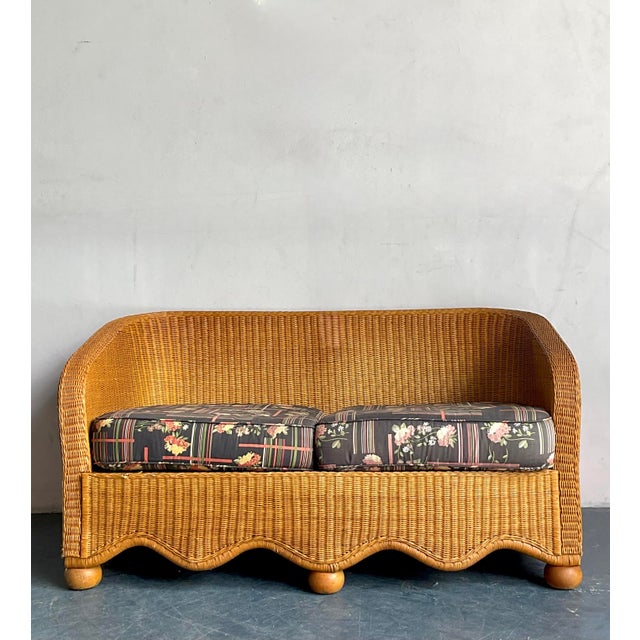 Late 20th Century Vintage Boho Ficks Reed Woven Rattan Sofa For Sale - Image 5 of 7