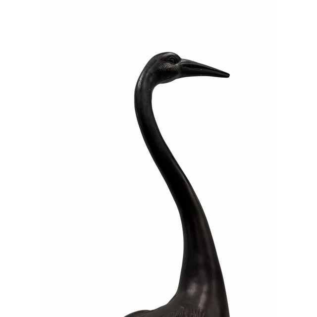 Brass Pair of Vintage Hollywood Regency Dark Patinated Brass Crane Statues For Sale - Image 8 of 8