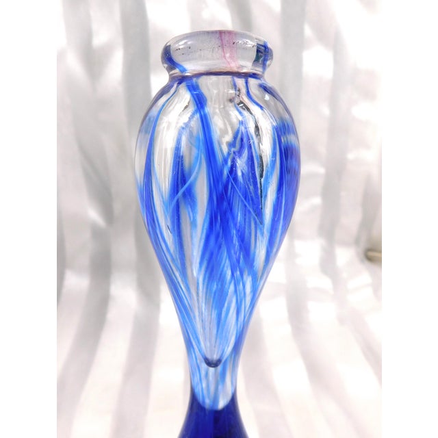 Contemporary 1980s Tall Blue Signed Art Glass Perfume Bottle For Sale - Image 3 of 7