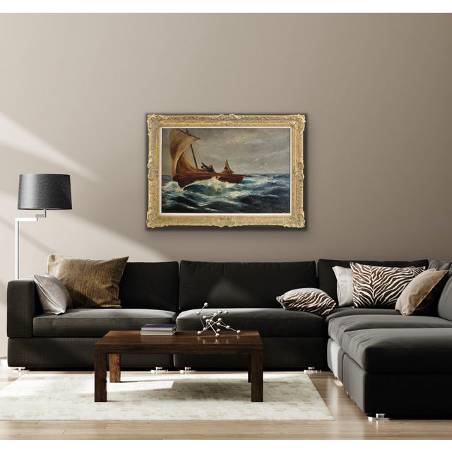 Charles Napier Hemy, Making the Run for Home, Cornwall Coast, 1915, Oil Painting, Framed For Sale - Image 14 of 18