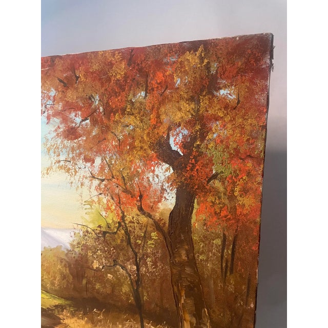 Vintage Traditional Impressionist Still Life Autumn Landscape Original Oil Painting, Chartreuse, Copper, Orange For Sale - Image 9 of 11