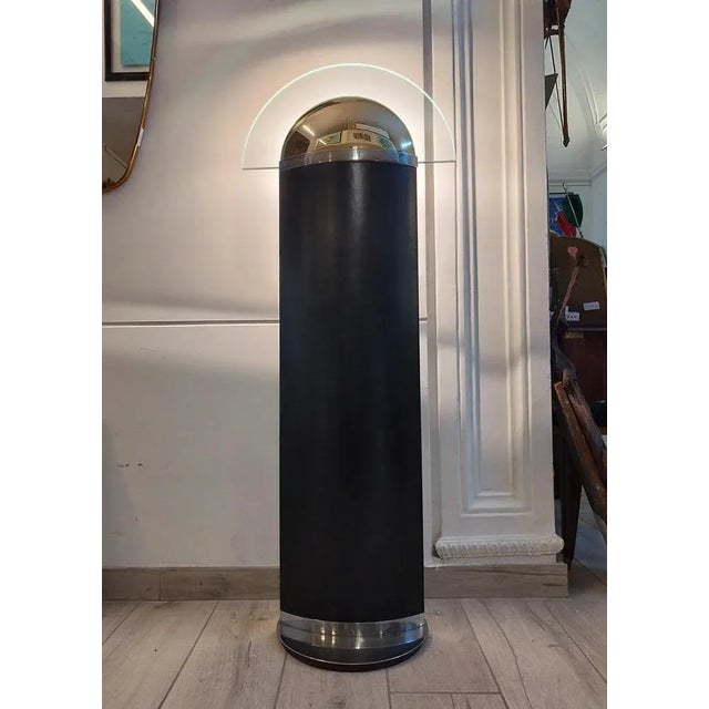 Leather, Brass and Glass Halogen Floor Lamp, Italy, 1980s For Sale - Image 3 of 9