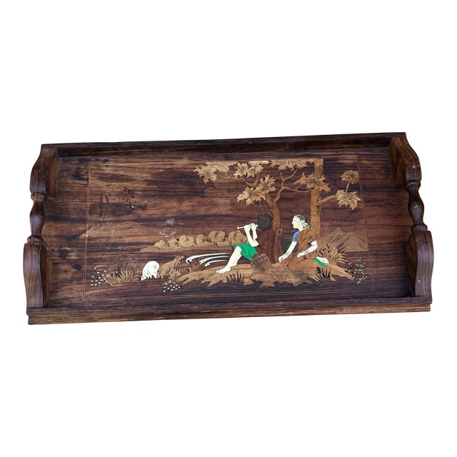 1970s Wooden Carved and Painted Tray For Sale