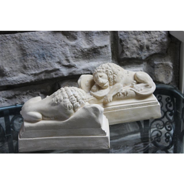Sleeping Lion Monument Statuary Statues - Set of 2 For Sale - Image 9 of 13