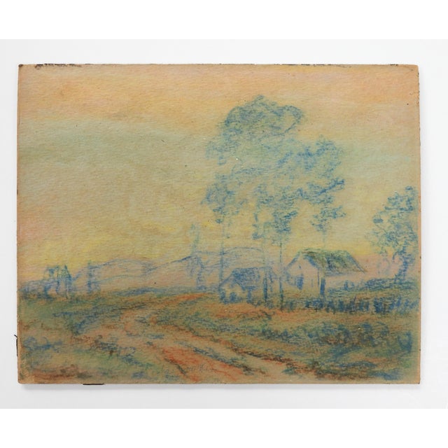 Early 20th Century Farm Landscape Study Pastel Painting For Sale - Image 4 of 5