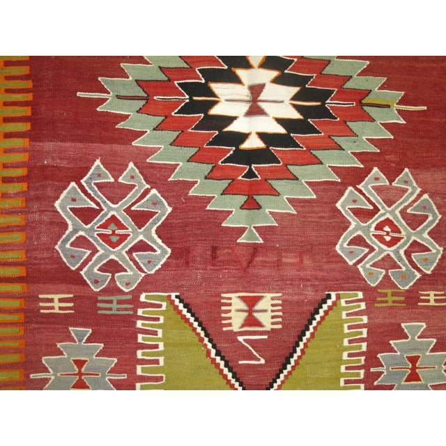 1950s Zabihi Collection Dazzling Vintage Turkish Throw Kilim For Sale - Image 5 of 6