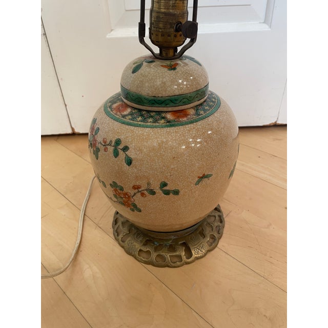 Chinese Vintage Chinese Porcelain Ginger Jar Handpainted Bird Floral Motif Table Lamp For Sale - Image 3 of 12