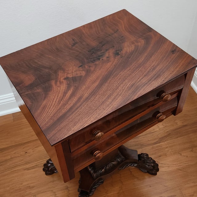 Antique Solid and Flame Mahogany American Empire Side Table or Work Table Circa 19th Century For Sale - Image 17 of 17
