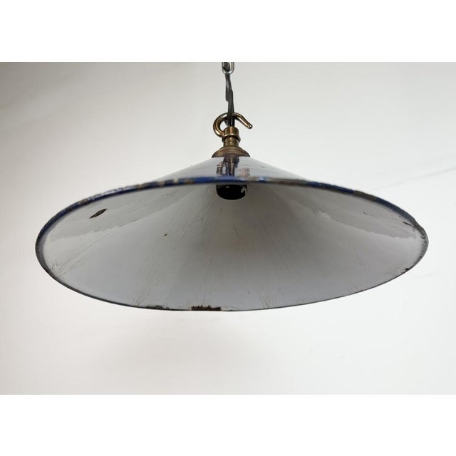 1950s British Industrial Dark Blue Enamel Factory Pendant Lamp, 1950s For Sale - Image 5 of 15