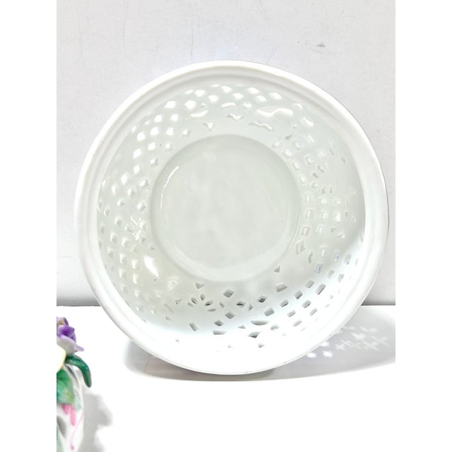 Decorative Pierced Porcelain Rose Jar With Applied Flowers - Floral Lidded Potpourri Bowl - Chinoiserie Style For Sale In Louisville - Image 6 of 11