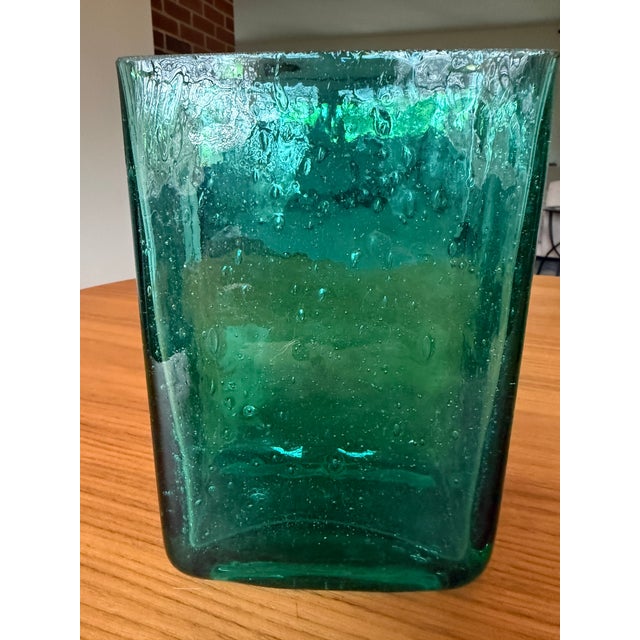 Mid-Century Modern Pair of Vintage Blenko Hand Blown Glass Vases — Style 3732, Teal Green For Sale - Image 3 of 6