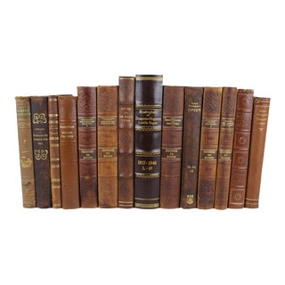 Scandinavian Leather-Bound Books - Set of 14 For Sale