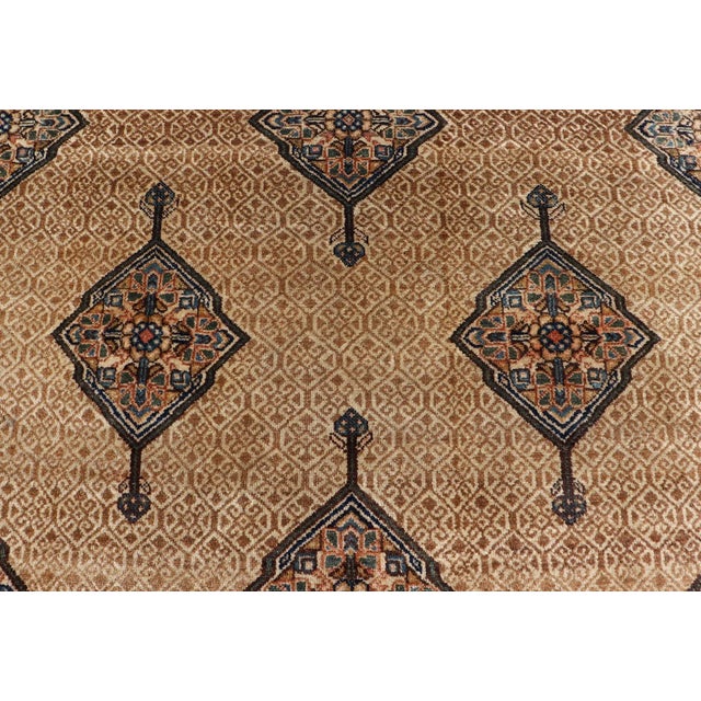 Antique Persian Serab Gallery With Tribal Geometric Design in Camel, Green, Blue For Sale In Atlanta - Image 6 of 11