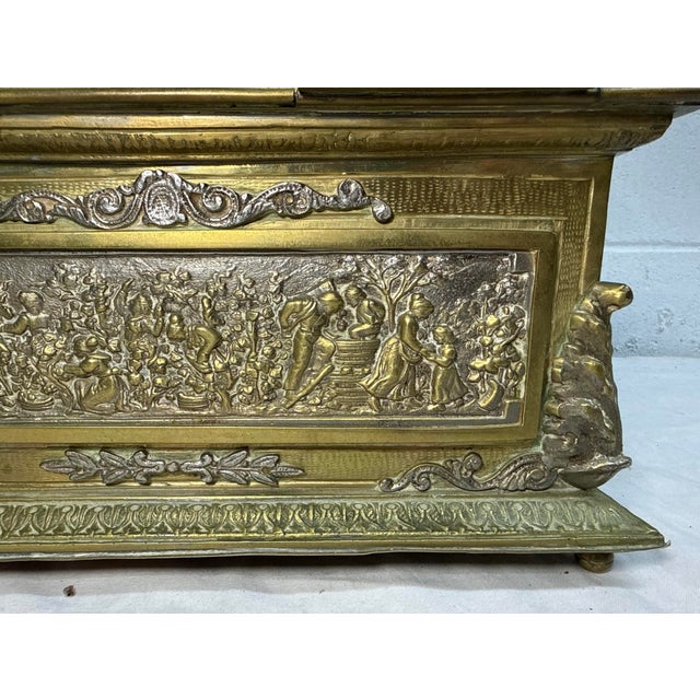 Large Antique Spanish Baroque 2 Tone Heavy Brass Ornate Dresser Casket Desk Box For Sale - Image 10 of 16