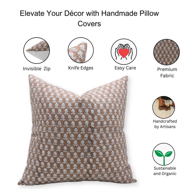 Fabdivine Handmade Block Printed Cushion Cover 24x24 Inch Thick Cotton White-Tarangini For Sale - Image 4 of 4