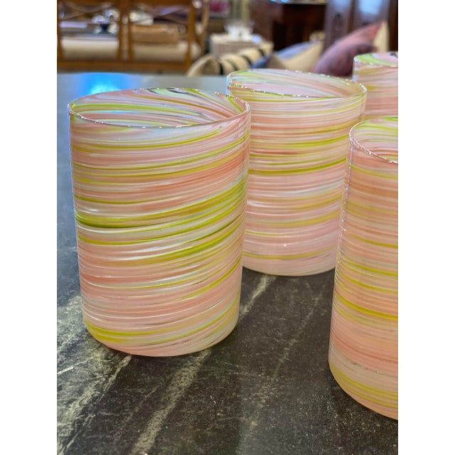 Contemporary Handmade Pink and Green Double Old Fashioned Glasses - Set of 6 For Sale - Image 4 of 7