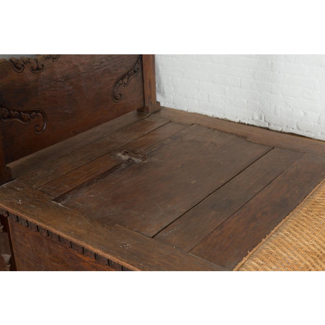 19th Century Javanese 19th Century Teak Wood Daybed with Storage and Hand Woven Rattan For Sale - Image 5 of 12