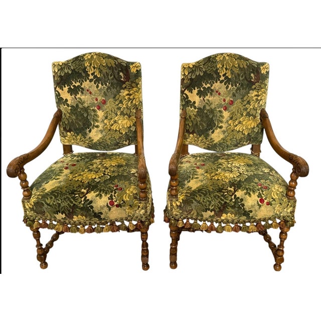 Pair of Late 20th Century French Louis XVI Style Armchairs, Scalamandre Marley Forest Green Fabric & Trim. Wonderful...