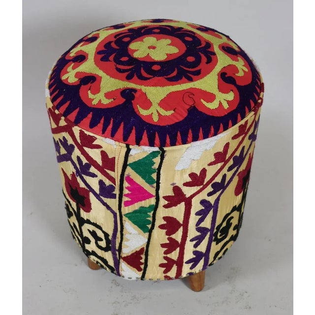 Vintage Oriental luxurious Suzani stool seating stool seat cushion cushion stool Pouf with antiquity suzani upholstery...