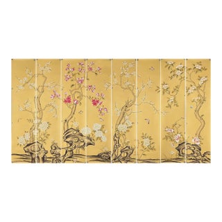 Magnolia Mural Hand Chinoiserie Wallpaper - 8 Panels For Sale
