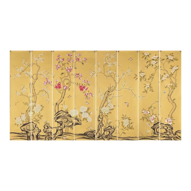 Magnolia Mural Hand Chinoiserie Wallpaper - 8 Panels For Sale