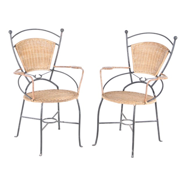Set of Rattan and Iron Armchairs, 1970s For Sale