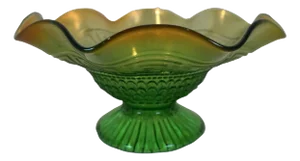 Vintage Northwood Eapg Green Glass Greek Key Scales Footed Bowl Pedestal
