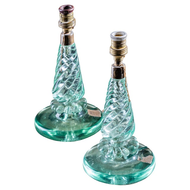 Pair of Small Table Lamps with Glass Base by Seguso Vetri d’Arte, Italy 1940s For Sale - Image 18 of 18