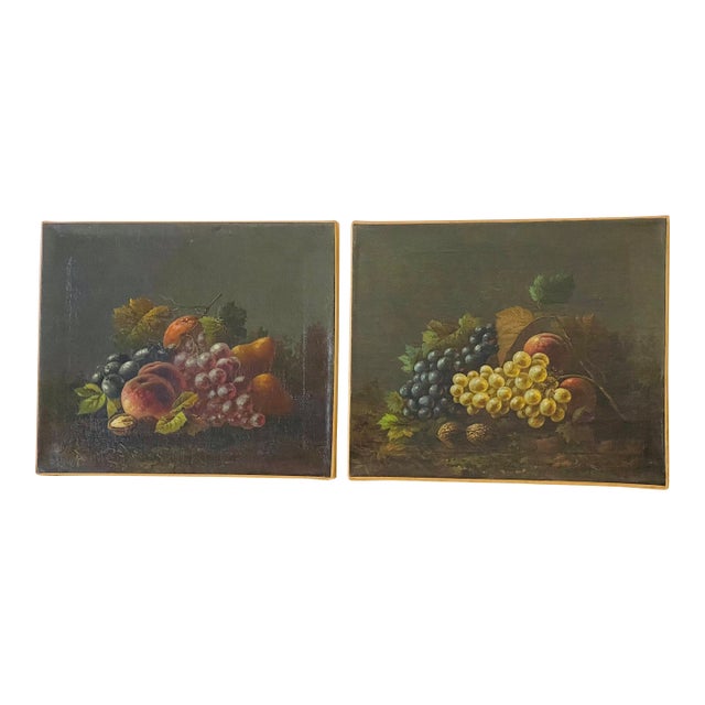 Pair Early 19th Century European Antique Still Lives W Grapes For Sale