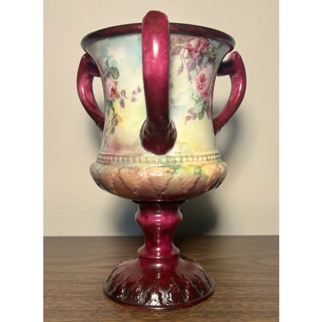Ceramic 1889-1906 American Ceramic Art Studio Belleek Porcelain Hand Painted Rose Motifs Loving Cup Vase For Sale - Image 7 of 10
