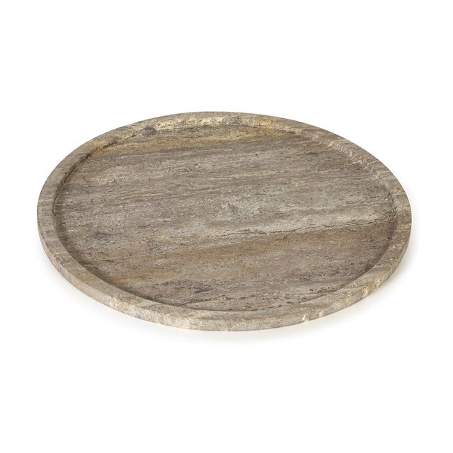 2020s Sutton Round Travertine Tray Set, Grey For Sale - Image 5 of 9