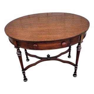 1940s English Solid Walnut Oval Center Table Antique Victorian Style For Sale