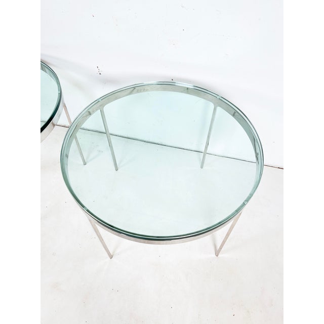Glass Nicos Zographos Side Tables in Polished Steel With Glass Tops - A Pair For Sale - Image 7 of 9