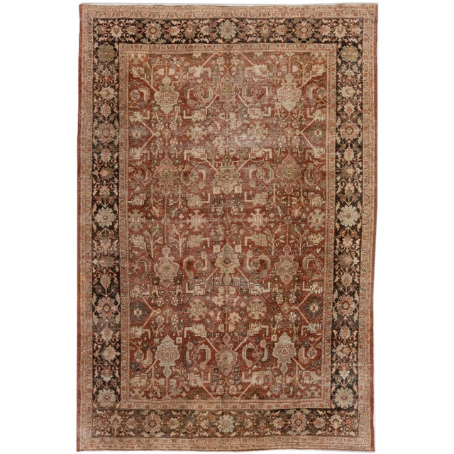 Textile 1920s Handmade Antique Persian Mahal Floral Wool Rug in Rust For Sale - Image 7 of 7
