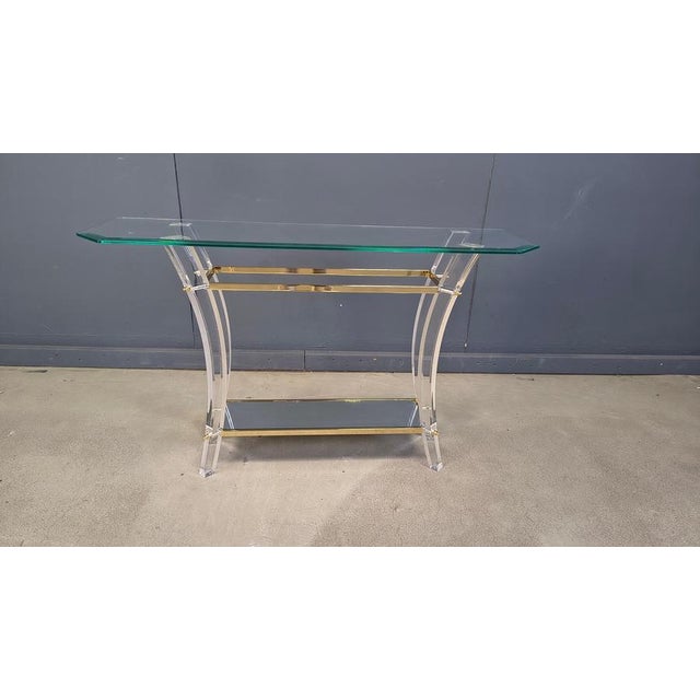 Brass and Acrylic Glass Console Table, 1970s For Sale - Image 10 of 12