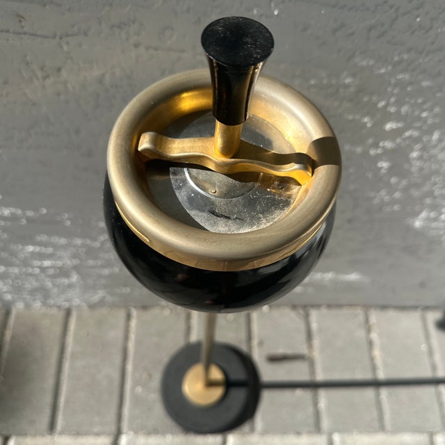 Vintage French Mid-Century Modern Standing Ashtray, Black & Brass, 1950s For Sale In Miami - Image 6 of 8
