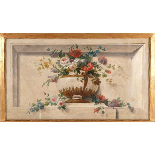 Large 19th Century French Overdoor Painting, Still Life Flowers For Sale - Image 9 of 9