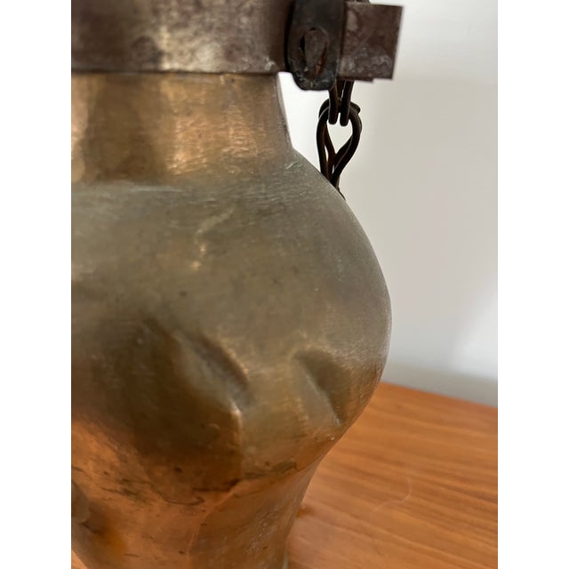 Metal Antique Hanging Copper Water or Oil Vessel For Sale - Image 7 of 8
