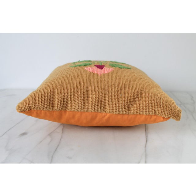 Beige Vintage Floral Needlepoint Accent Pillow For Sale - Image 8 of 9