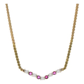 14KYW Dimond(0.30) & Ruby(0.26) Necklace For Sale